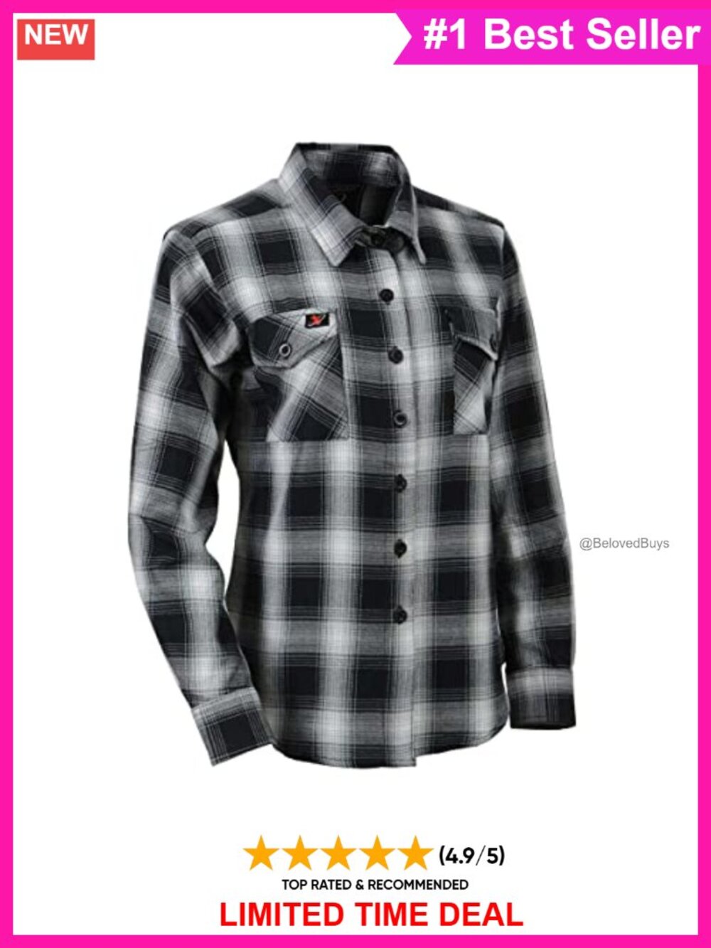 100% Cotton Flannel Button Down Shirt Long Sleeve Collared Casual Top